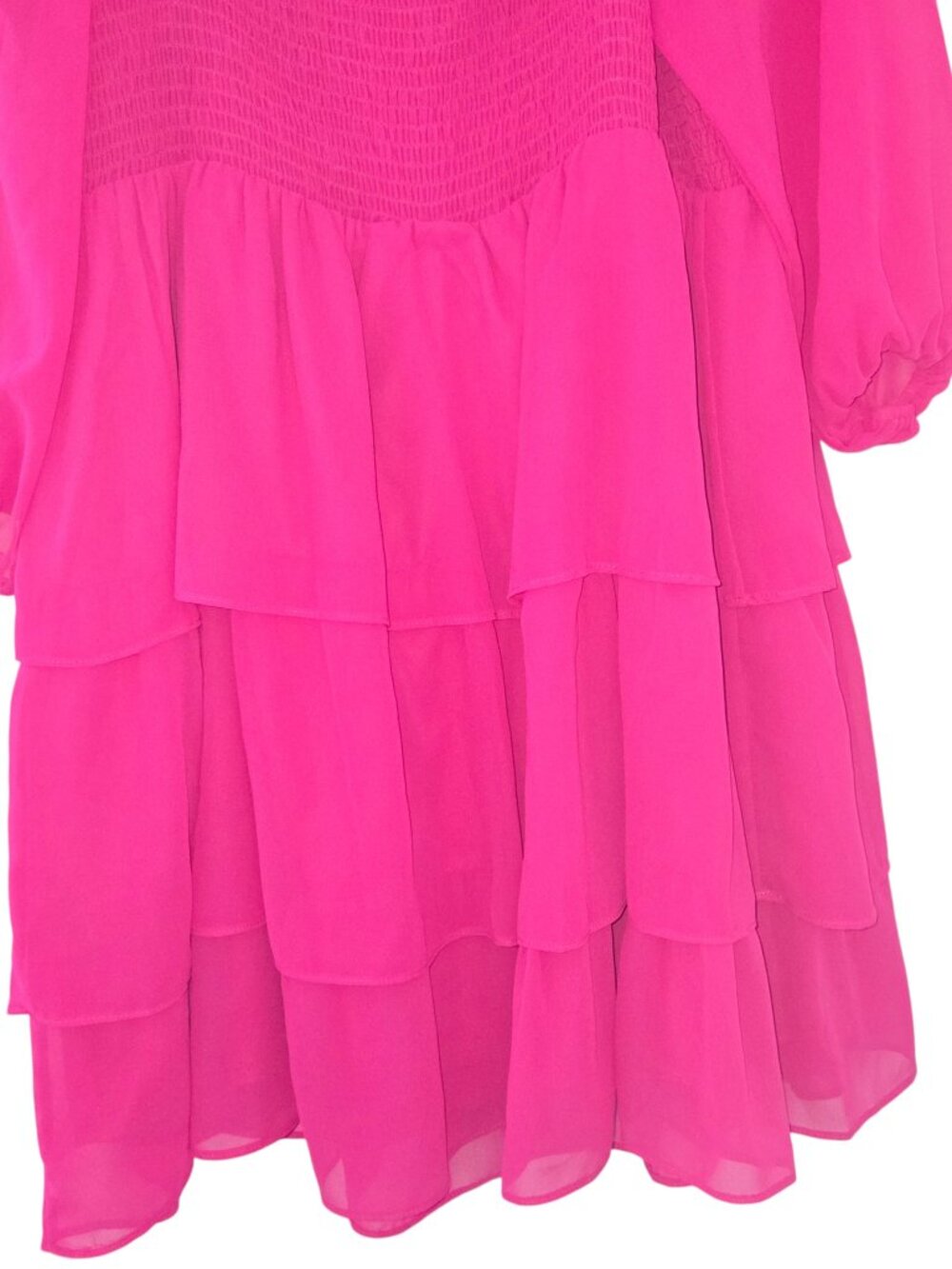Hot Pink Smocked Ruffle Mini Dress | Romantic Cottagecore Style - Picture 6 of 11